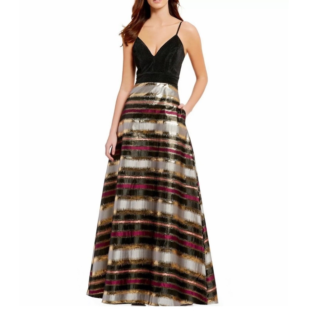 Badgley Mischka Metallic Gown Tartan Full Length 6 NWT